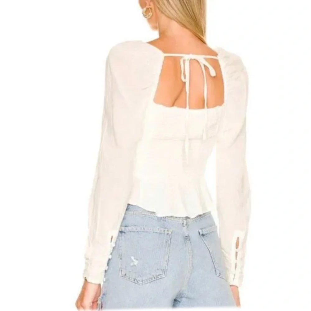 FREE PEOPLE Chloe Smocked Tie Neck Cotton Top S NWT 98$